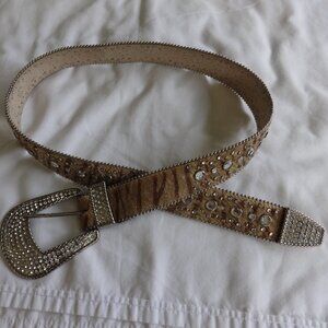 Christine Alexander women's belt size L Rhinestones on Brown Pony color, VGC